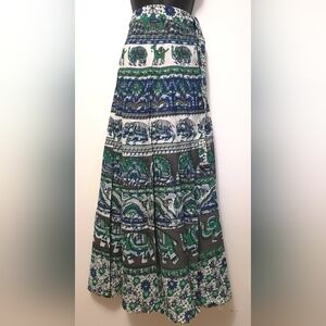 Bohemian Elephant Print Cotton Wrap On Long Skirt